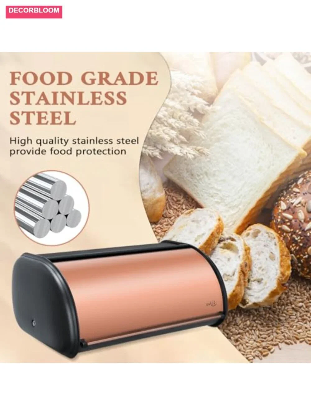 Stainless Steel Roll Top Bread Box Large Capacity Kitchen Counter Storage